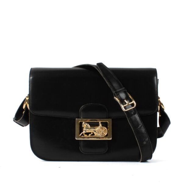 Celine Black Smooth Leather Horse Carriage Box Bag