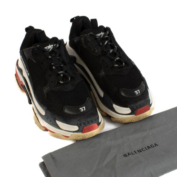 Balenciaga Black/White/Red Triple S Sneakers - Size 37