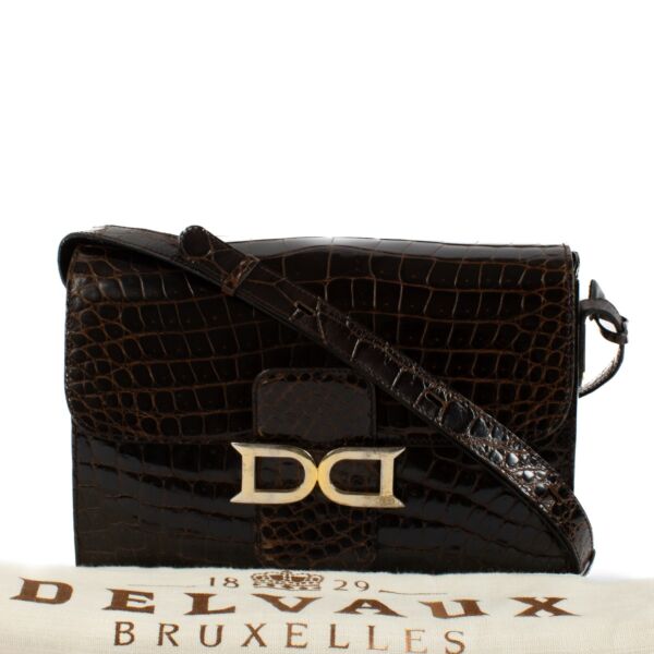 Delvaux Brown Shiny Crocodile Bourgogne Bag