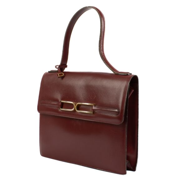 Delvaux Burgundy Box Calf Double D Vintage Top Handle Bag