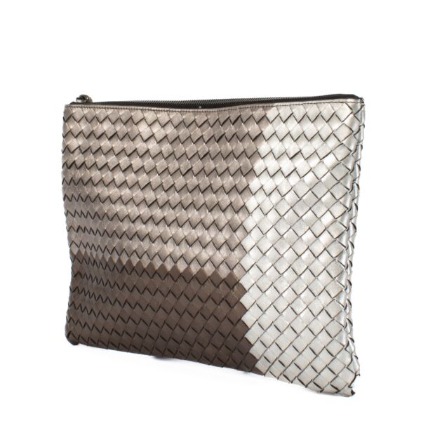 Bottega Veneta Silver Intrecciato Pouch