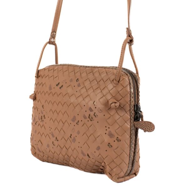 Bottega Veneta Camel Python Trim Butterfly Intrecciato Nodini Bag