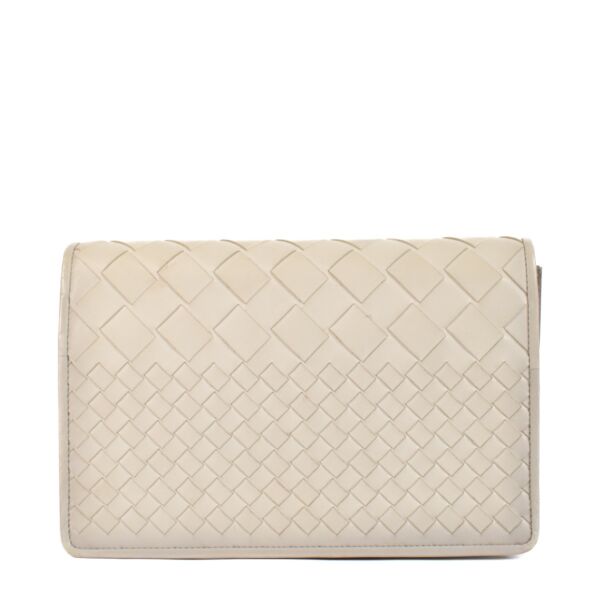 Bottega Veneta White Ombré Intrecciato Flap Clutch
