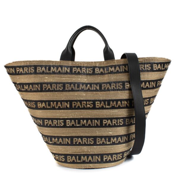 Balmain Beige/Black Raffia Tote Bag