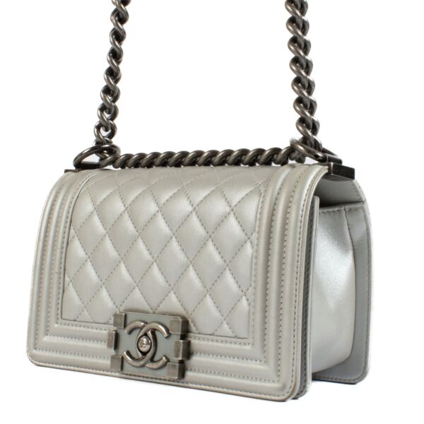 Chanel Metallic Silver Quilted Calfskin Small Boy Bag