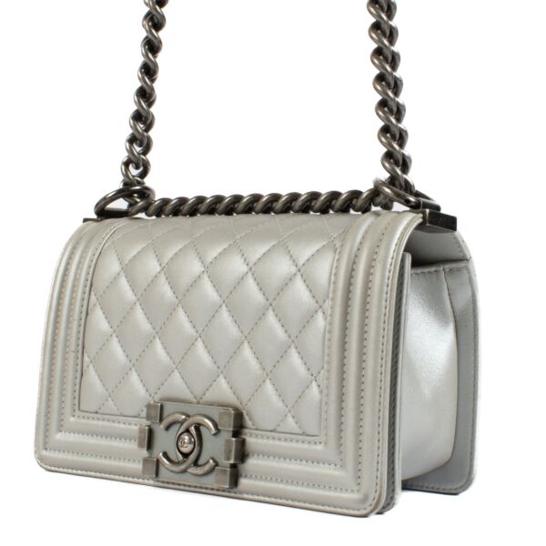 Chanel Metallic Silver Quilted Calfskin Small Boy Chanel Bag