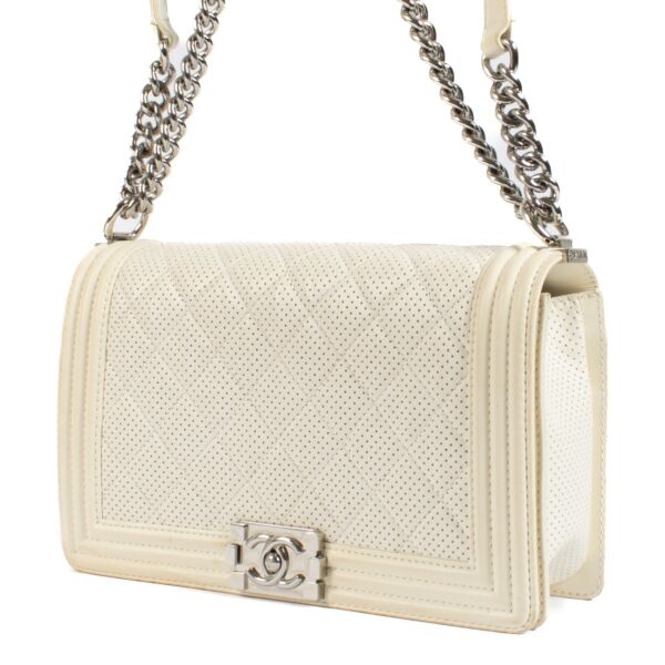 Chanel White Perforated Large Boy Bag
