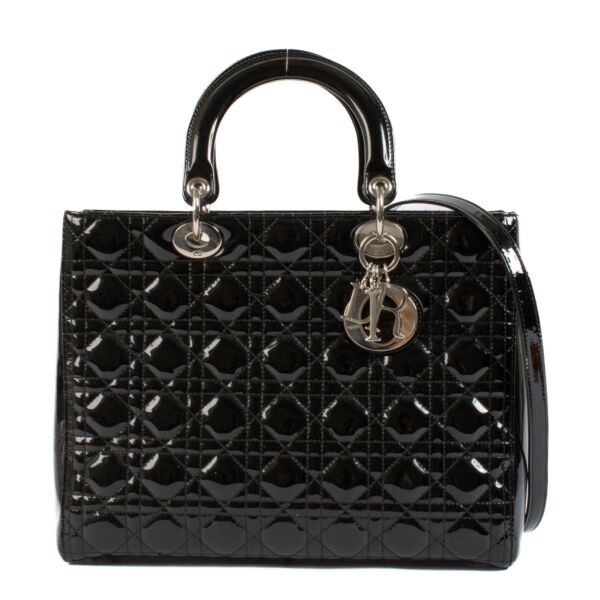 Christian Dior Black Patent Leather Large Lady Dior Bag