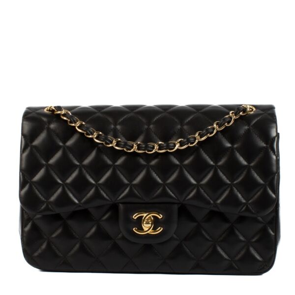 Shop 100% authentic Chanel Black Lambskin Large Classic Double Flap Bag at Labellov.com.