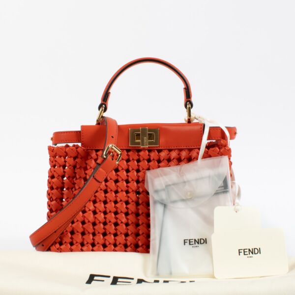 Fendi Red Woven Leather Mini Peekaboo Bag
