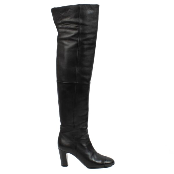 authentic pre loved Chanel Black Leather Over the Knee Boots - Size 39 on Labellov.com 