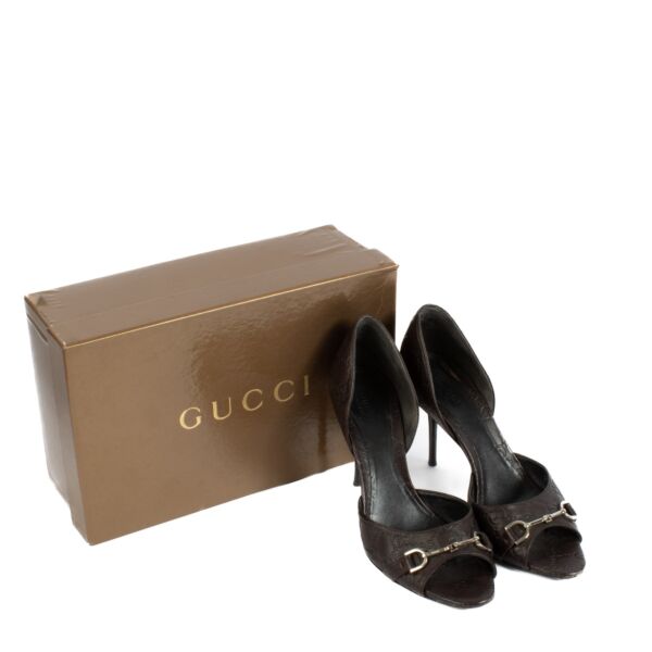 Gucci Brown Guccissima Open Toe Pumps - size 39