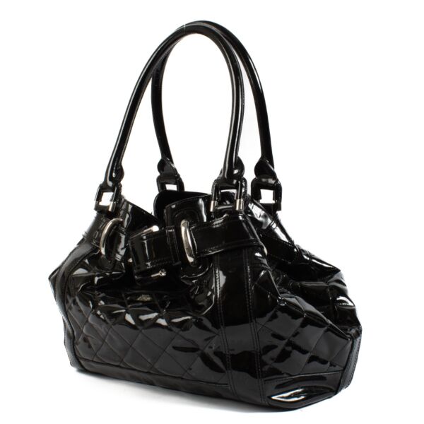 Burberry Black Patent Leather Large Beaton Bag