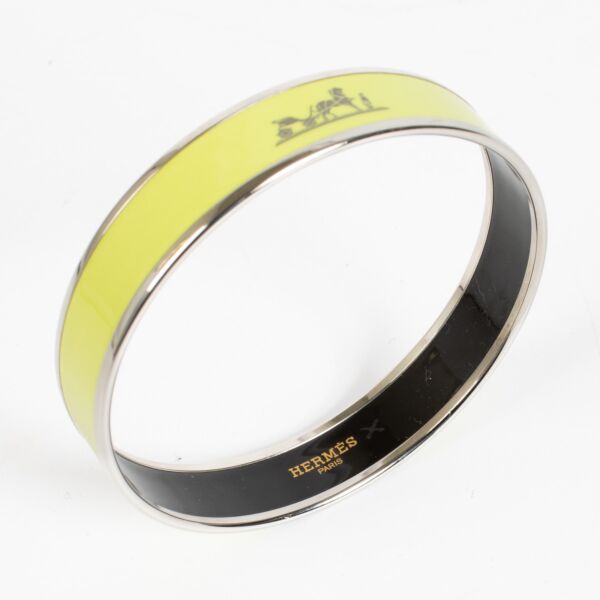 Hermès Green Enamel Caleche Bangle Bracelet - Size M
