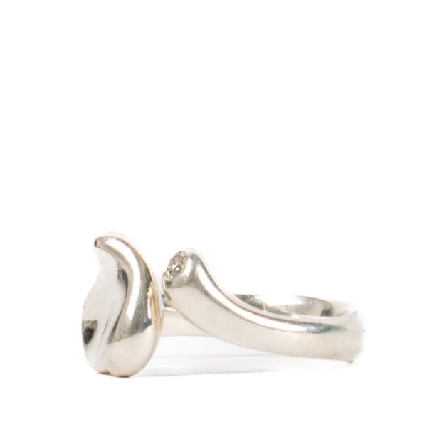Tiffany & Co. Silver Elsa Peretti Diamond Full Heart Ring - size 52