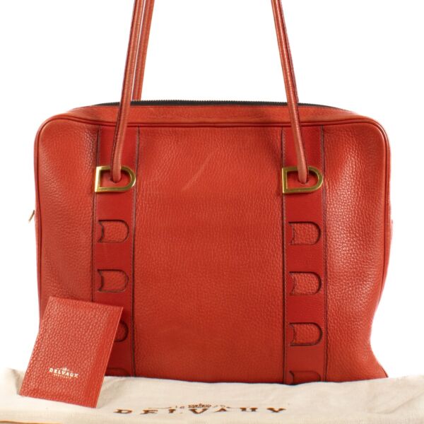 Delvaux Red Grained Leather Vintage Tote Bag