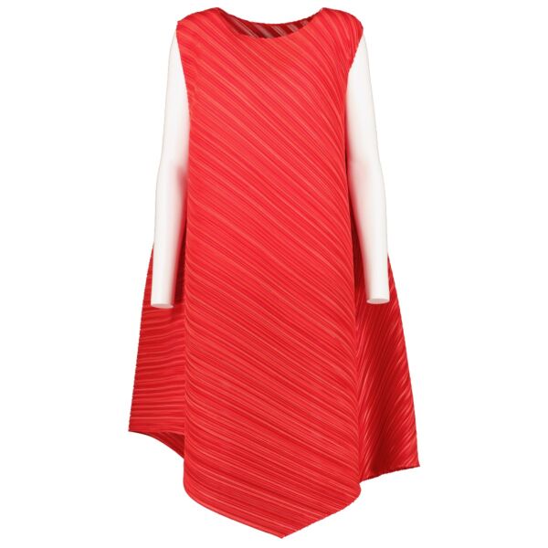 Issey Miyake Pleats Please Red Wrapping Asymmetric Shift Dress - Size JP1