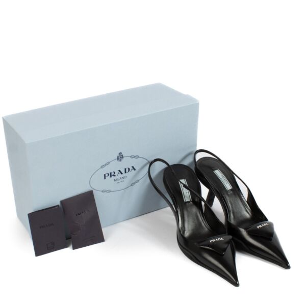 Prada Black Logo Slingback Spazzolato Heels - Size 37 