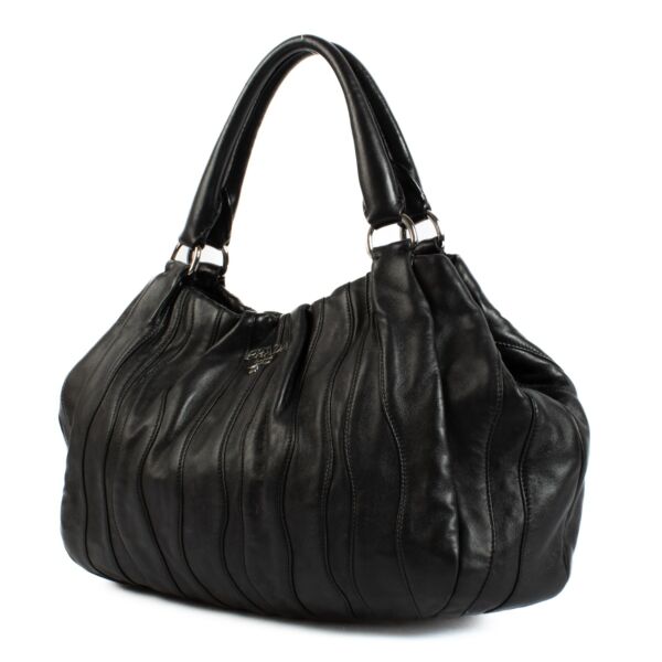 Prada Black Leather Waves Shoulder Bag