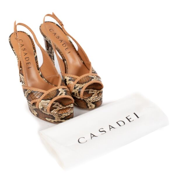 Casadei Python Embossed Slingback Platform Sandals - Size 39.5