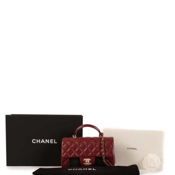 Chanel Burgundy Lambskin Mini Classic Flap Bag with Handle