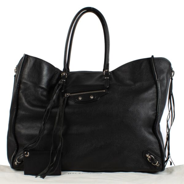 Balenciaga Black Leather A4 Tote Bag