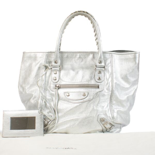 Balenciaga Metallic Silver Sunday Tote Bag