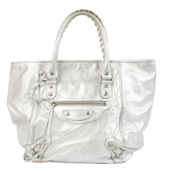 Balenciaga Metallic Silver Small Sunday Tote Bag