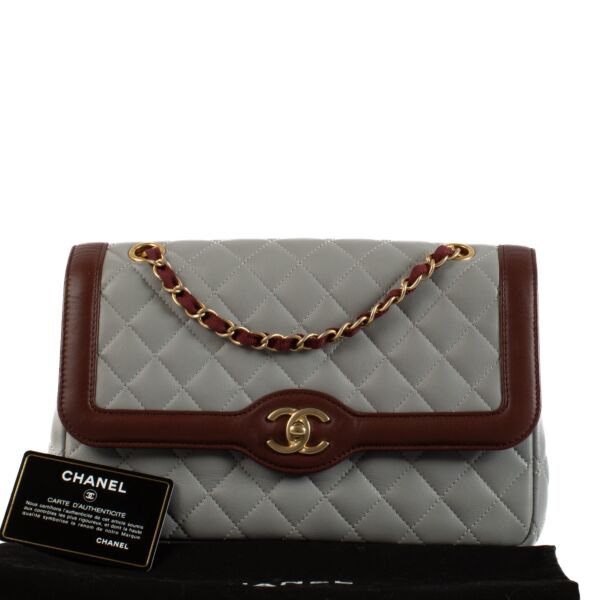 Chanel Grey/Burgundy Two-Tone Medium Flap Bag