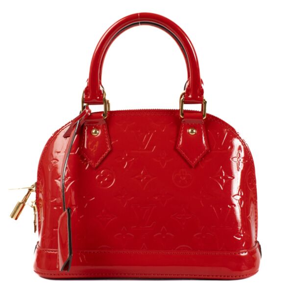 Louis Vuitton Red Vernis Alma BB Top Handle Bag