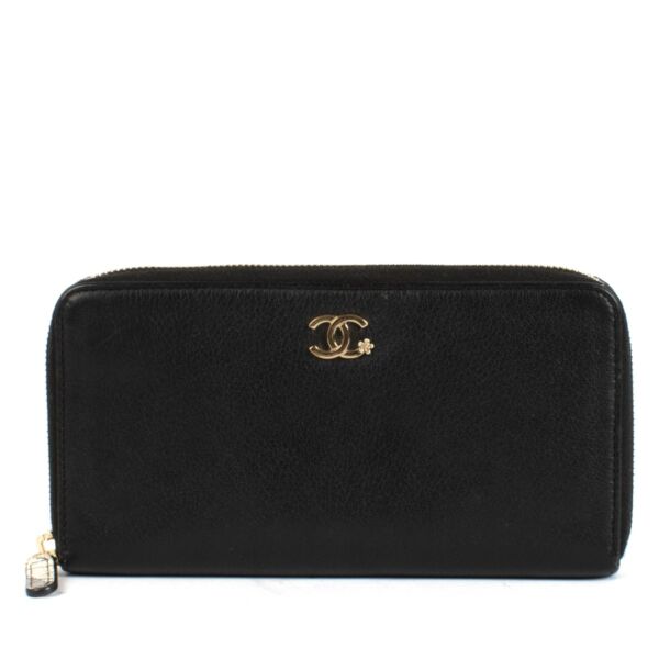 Chanel Black Lucky Flower Classic Long Zipped Wallet 