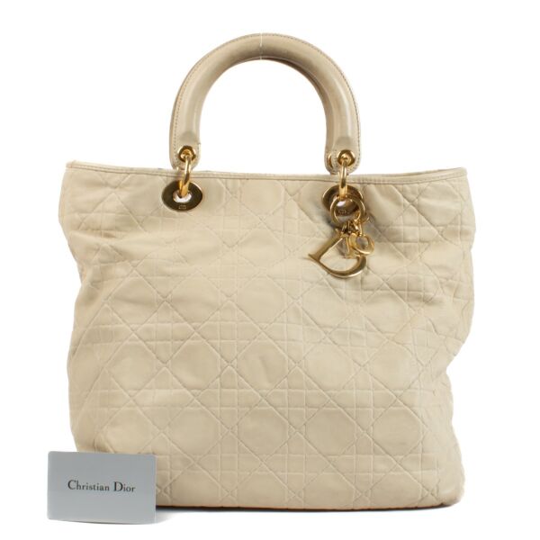 Christian Dior Cannage Beige Leather Soft Lady Dior Tote Bag