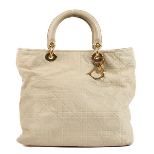 shop 100% authentic second hand Christian Dior Cannage Beige Leather Soft Lady Dior Tote Bag on Labellov.com