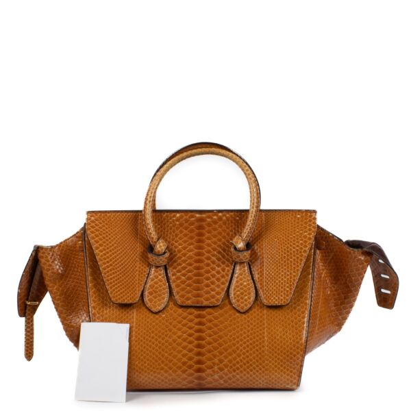 Celine Camel Python Small Tie Tote Bag