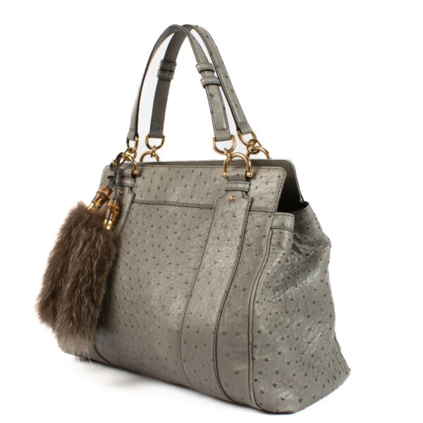 Gucci Grey Ostrich Smilla Tote Bag