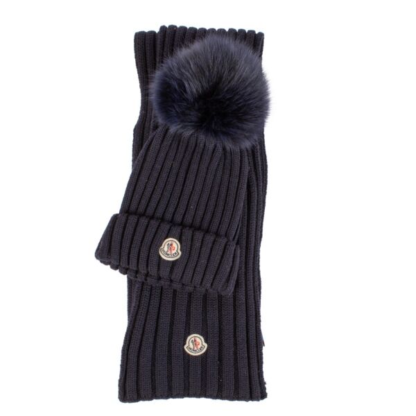 Moncler Blue Wool Logo Beanie/Scarf Set