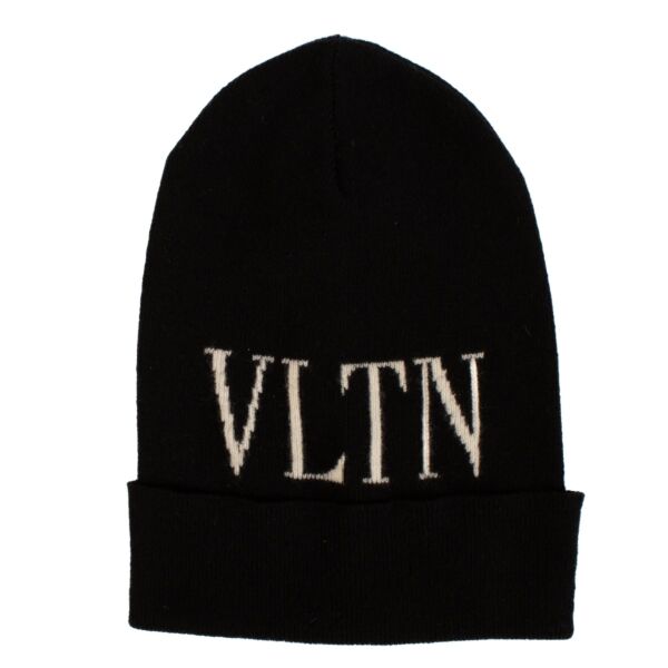 Valentino Black Cashmere Blend VLTN Beanie/Scarf Set