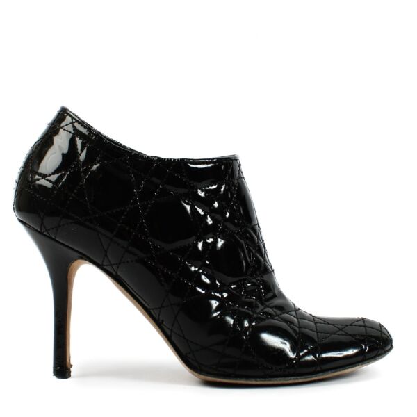 Christian Dior Black Patent Leather Cannage Ankle Boots - Size 38