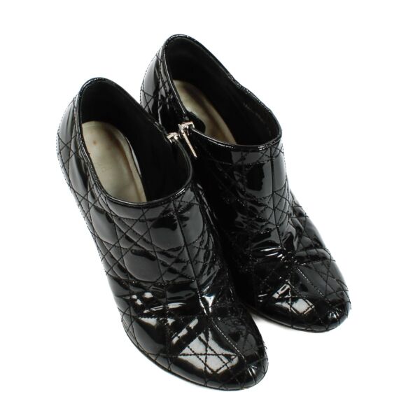Christian Dior Black Patent Leather Cannage Ankle Boots - Size 38