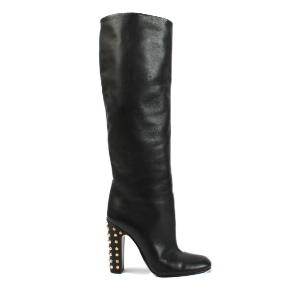 Gucci Black Calfskin Studded Jacquelyne Knee High Boots