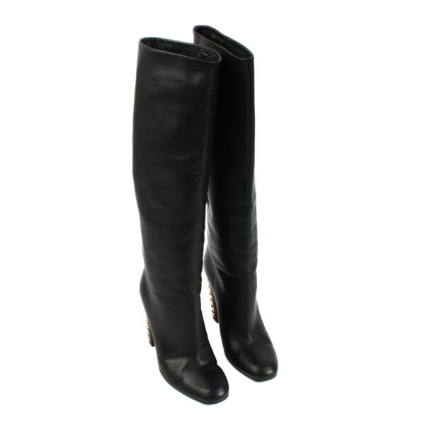 Gucci Black Calfskin Studded Jacquelyne Knee High Boots - Size 37
