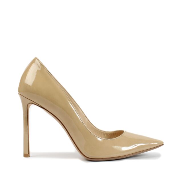 Jimmy Choo Beige Patent Leather Romy 100 Pumps