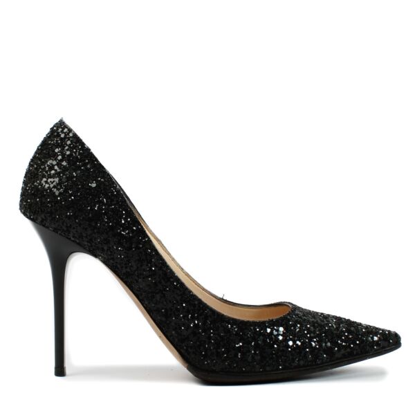 Jimmy Choo Black Coarse Glitter Anouk 100 Pumps