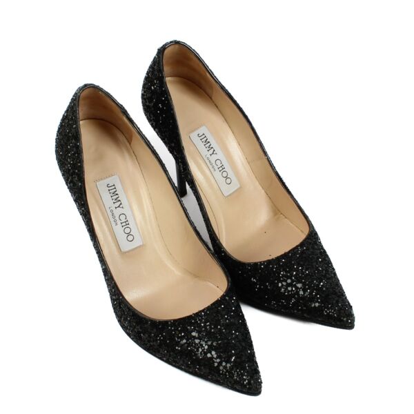 Jimmy Choo Black Coarse Glitter Anouk 100 Pumps - Size 36.5
