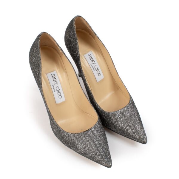 Jimmy Choo Blue Glitter Anouk 100 Pumps - Size 36 1/2