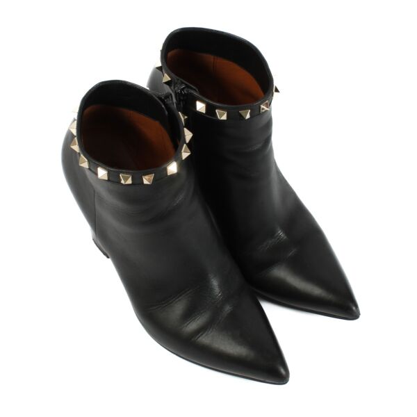 Valentino Garavani Black Leather Rockstud Ankle Boots - Size 38