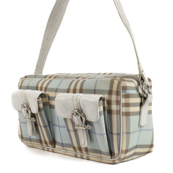 Burberry White and Blue Vintage Check Bag