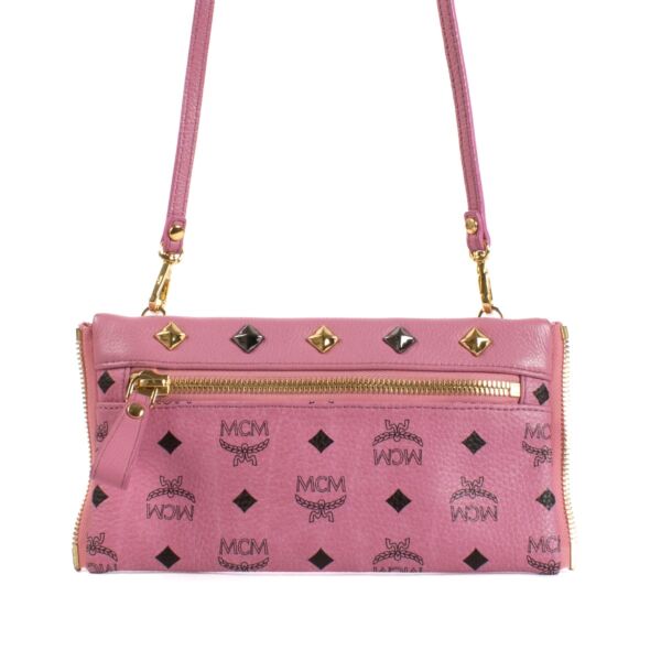 MCM Pink Visetos Studded Small Dual Stark Backpack