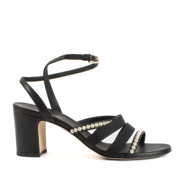 Chanel Black Lambskin Faux Pearl Sandals