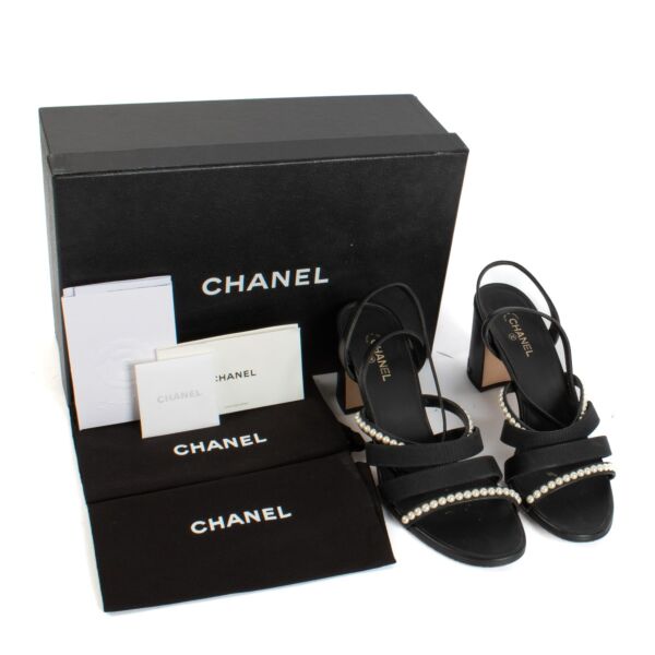 Chanel Black Lambskin Faux Pearl Sandals - Size 40